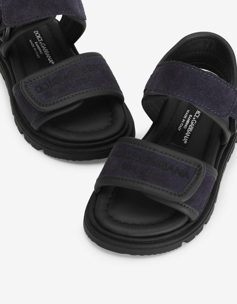 Boys Leather Velcro Strap Sandals in Navy