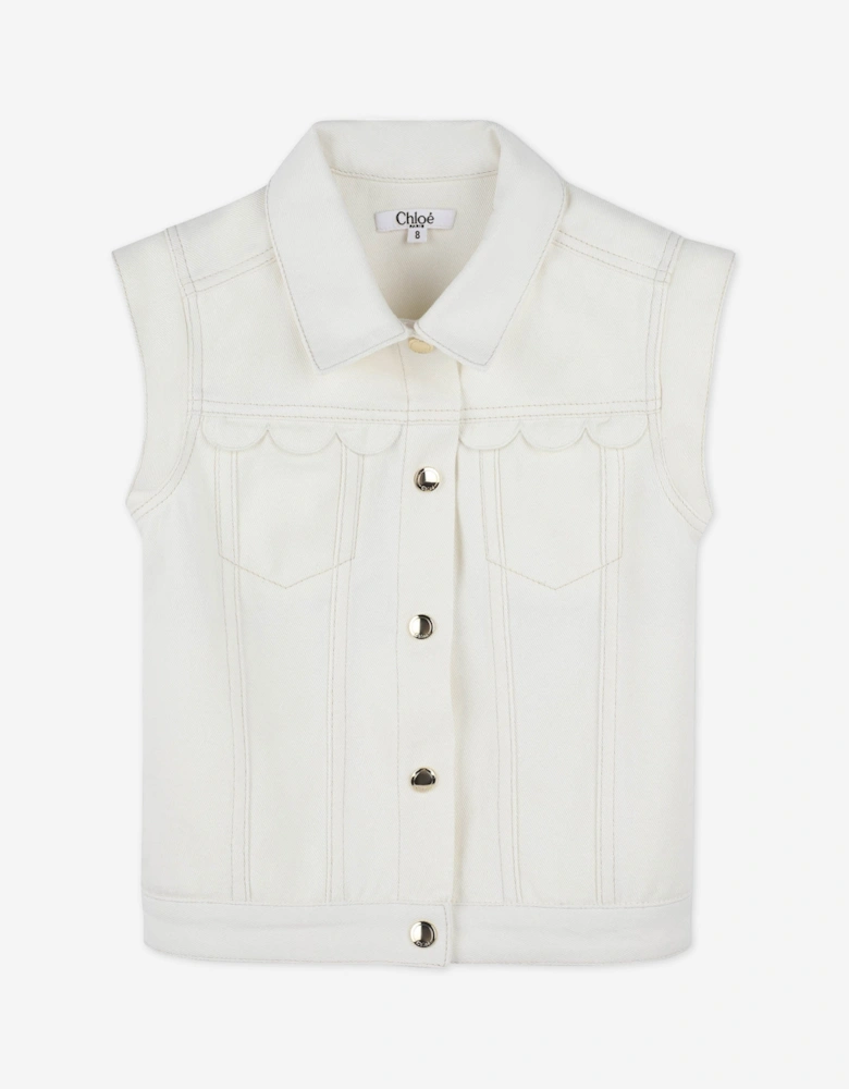 Girls Scalloped Gilet in Ivory