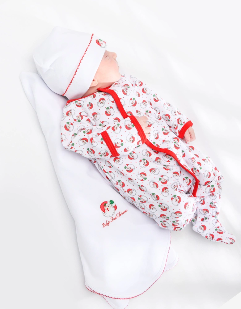 Baby Winking Santa Receiving Blanket in White