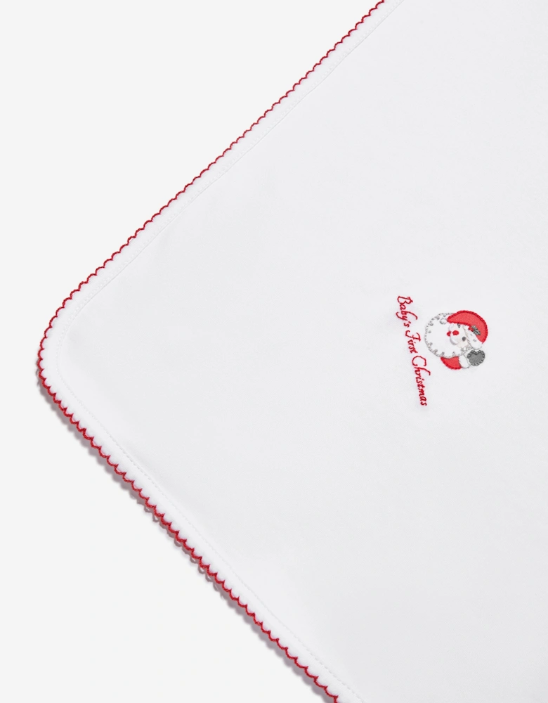 Baby Winking Santa Receiving Blanket in White