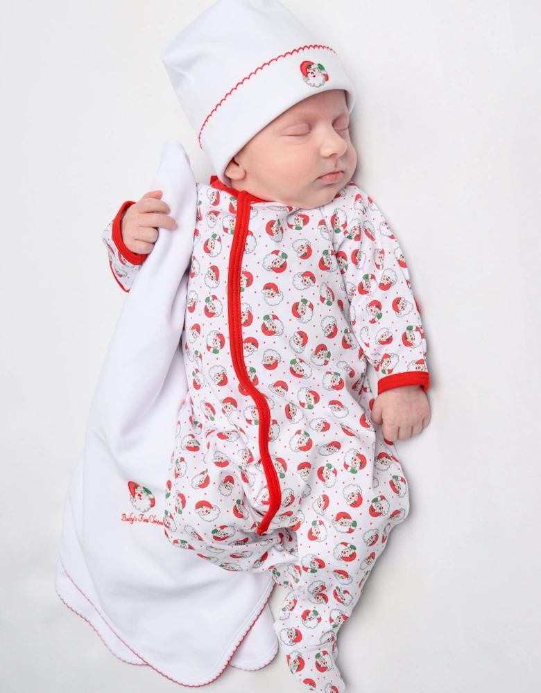 Baby Winking Santa Embroidered Hat in White