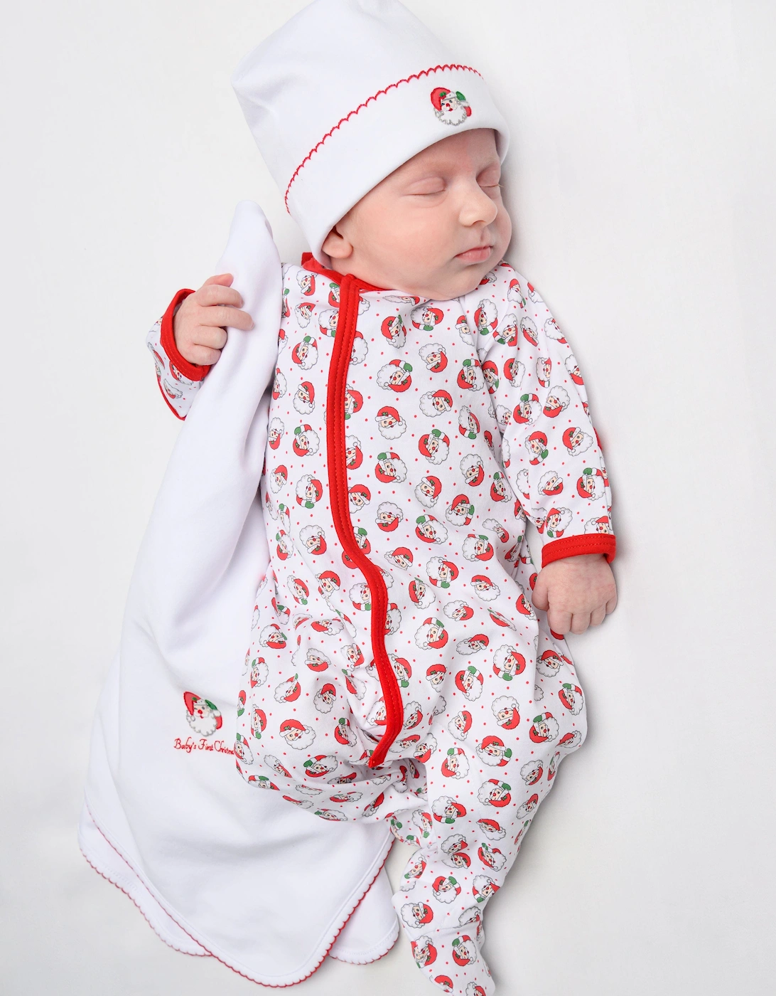 Baby Winking Santa Embroidered Hat in White