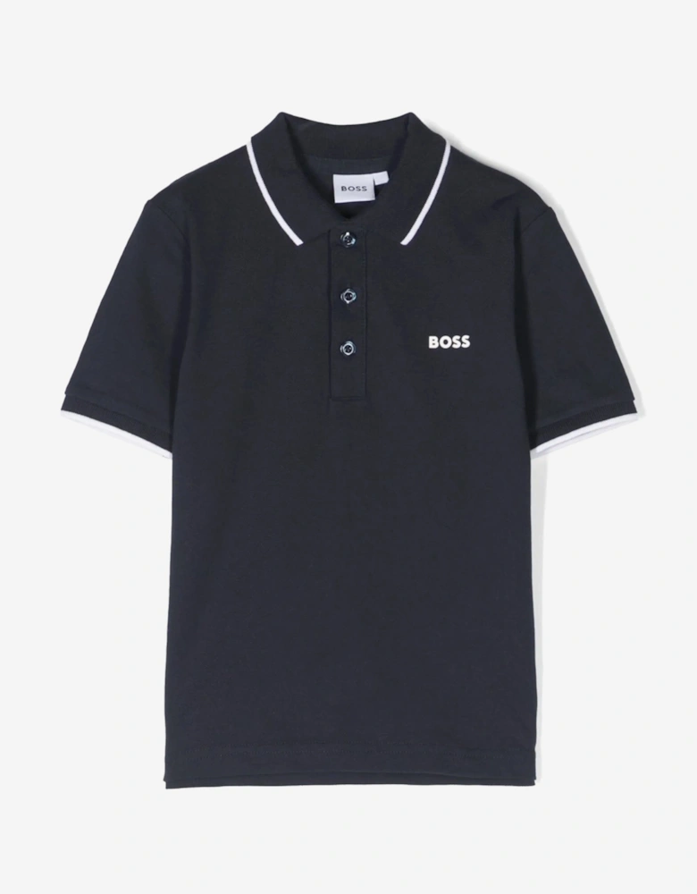 BOSS Boys Logo Print Polo Shirt in Navy