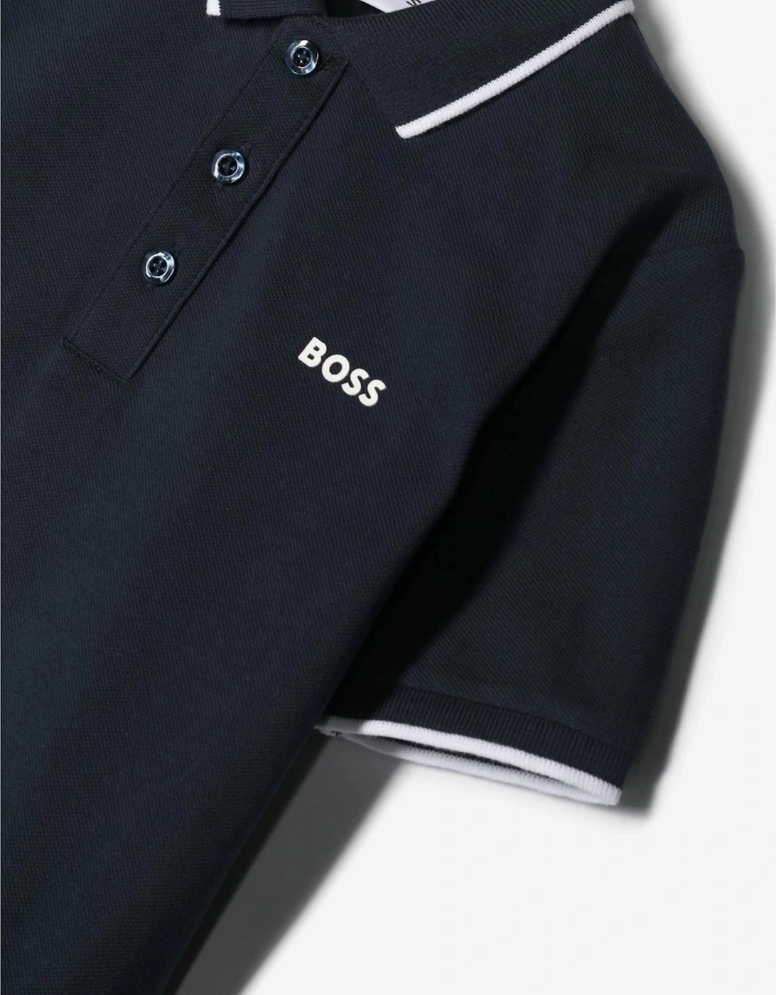 BOSS Boys Logo Print Polo Shirt in Navy