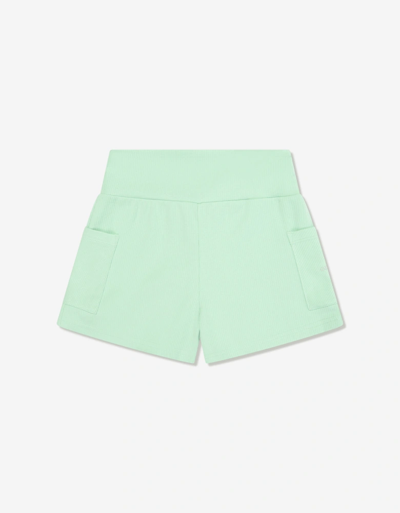 Girls Wide Waistband Rib Shorts in Green