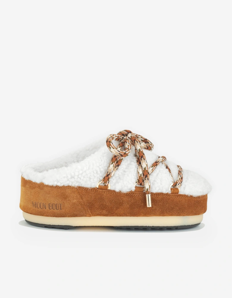 Moon Boot Girls Shearling Mules in Brown