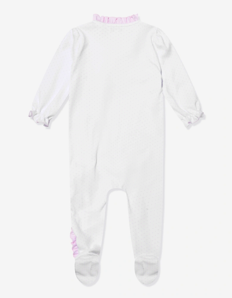 Baby Girls Swan Embroidered Cross Ruffle Babygrow in White