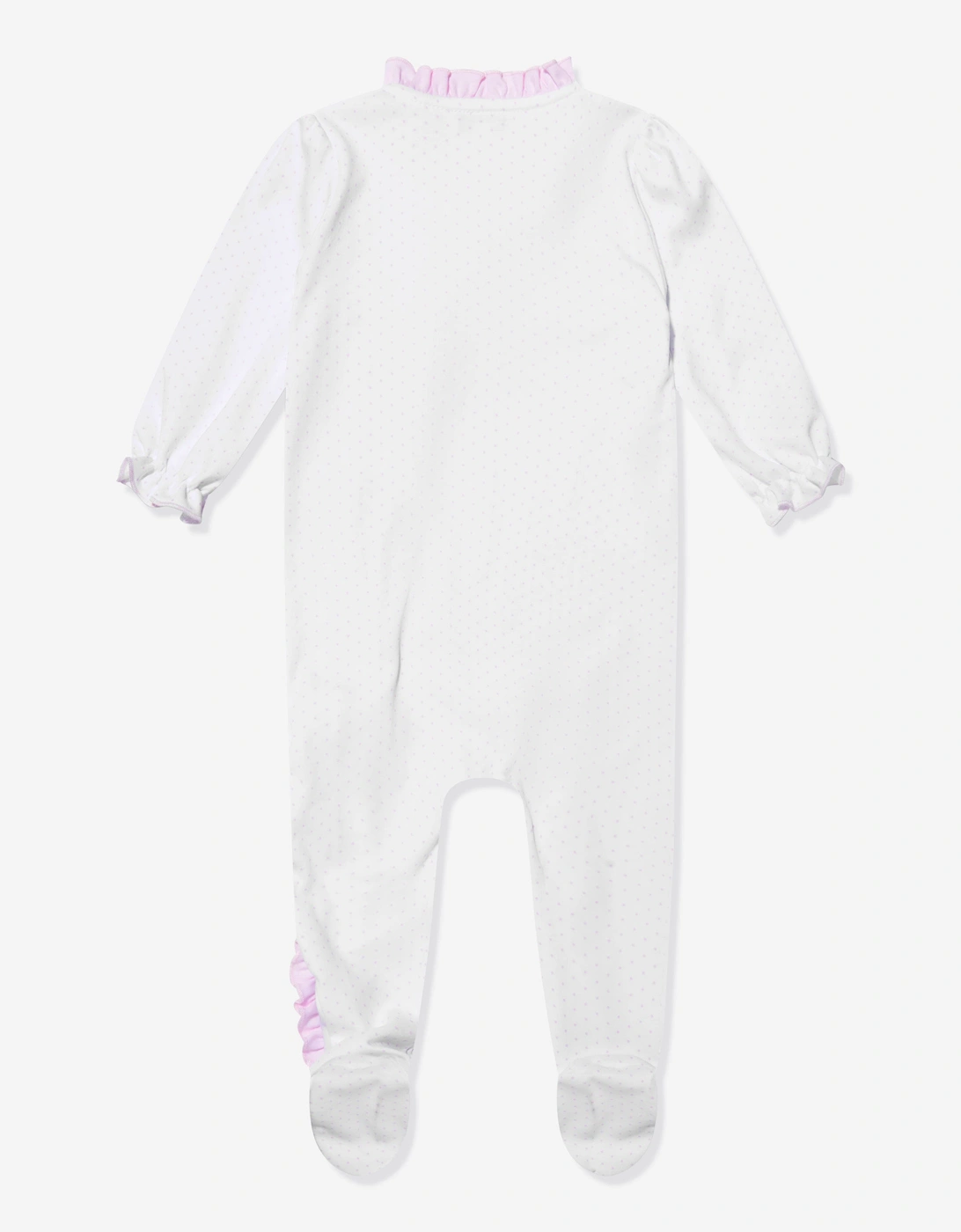 Baby Girls Swan Embroidered Cross Ruffle Babygrow in White