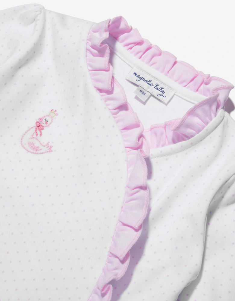 Baby Girls Swan Embroidered Cross Ruffle Babygrow in White