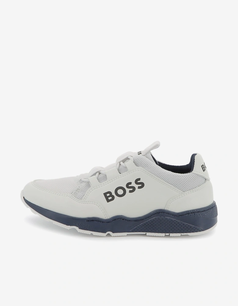 BOSS Boys Lace Up Logo Trainers in White
