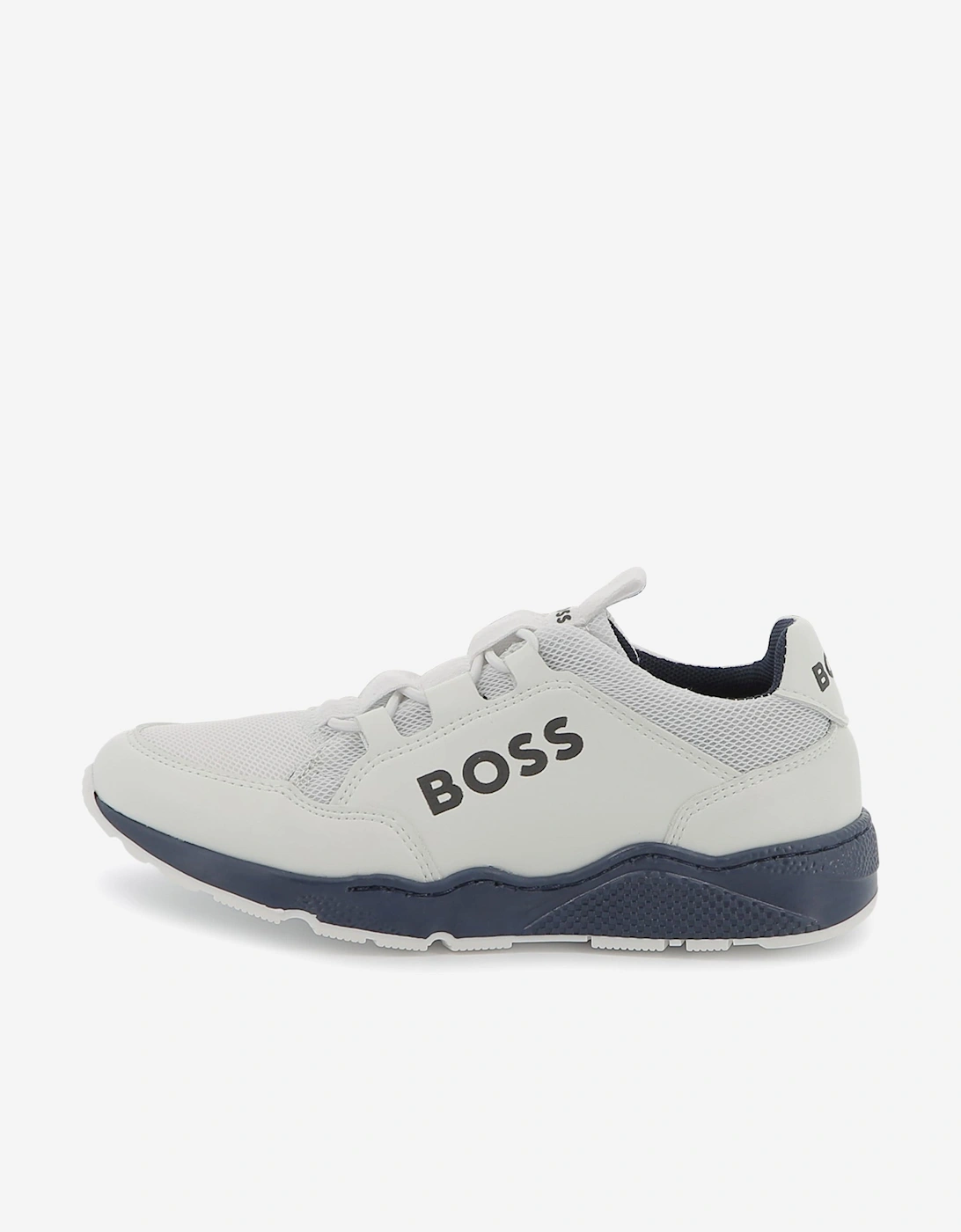 BOSS Boys Lace Up Logo Trainers in White