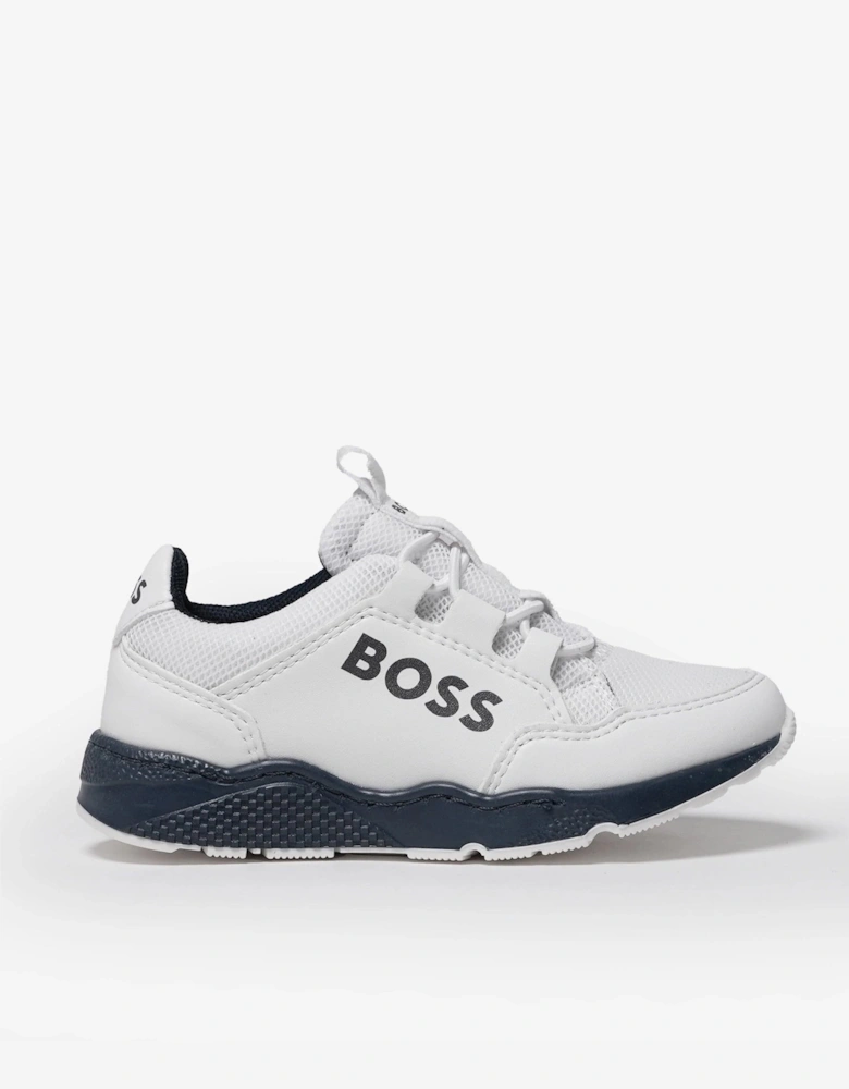 BOSS Boys Lace Up Logo Trainers in White