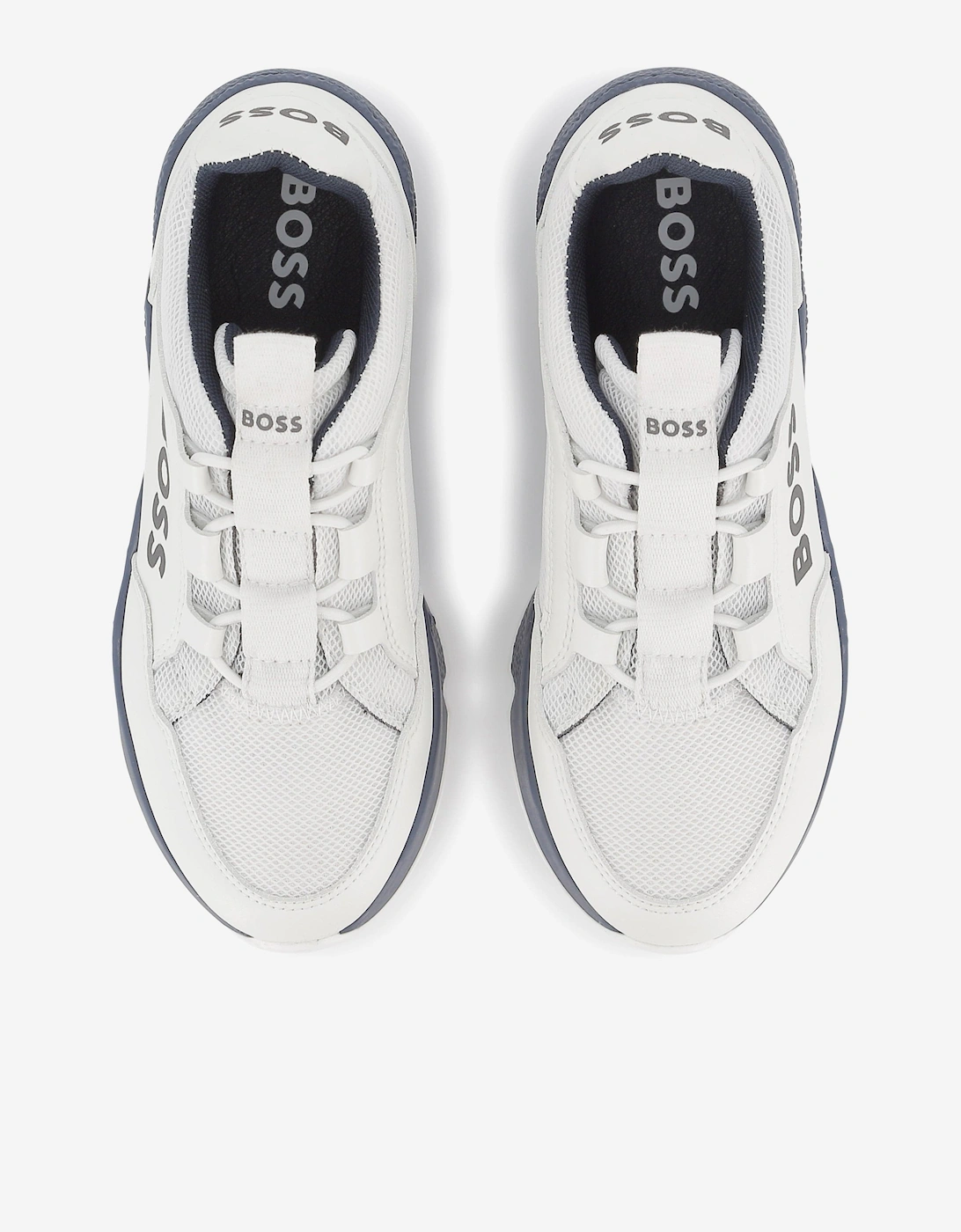 BOSS Boys Lace Up Logo Trainers in White