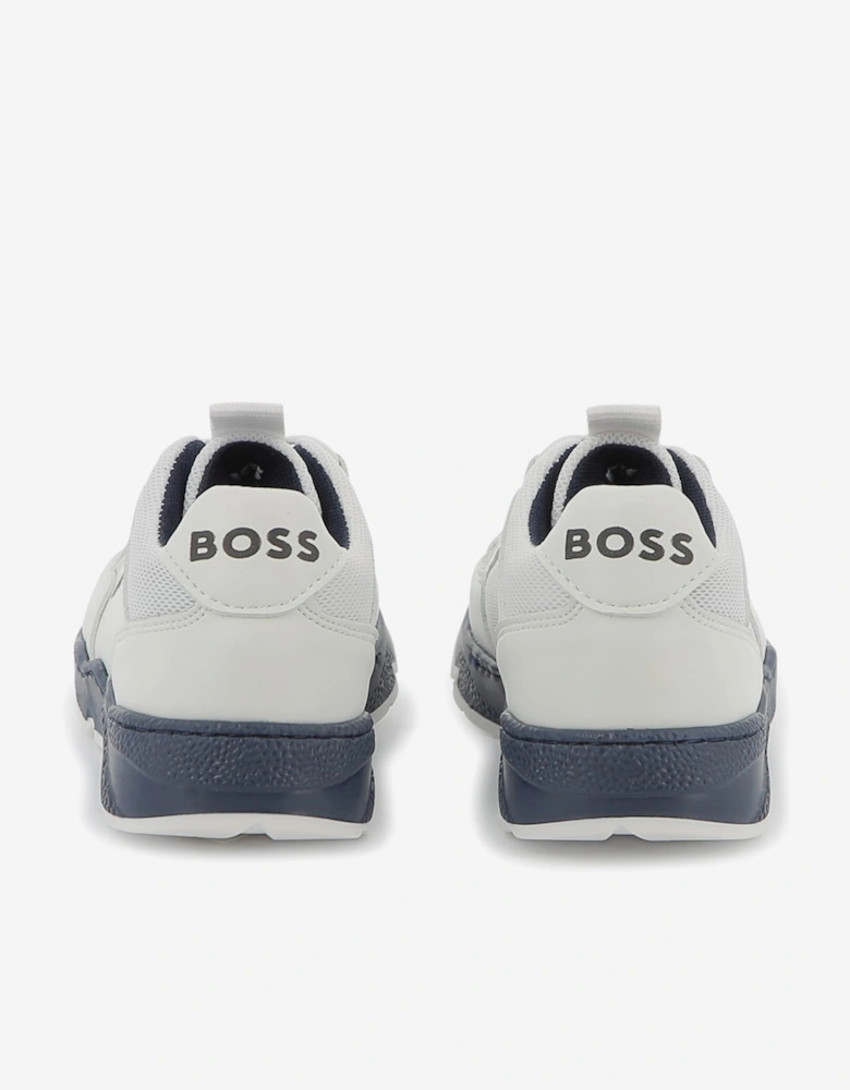 BOSS Boys Lace Up Logo Trainers in White