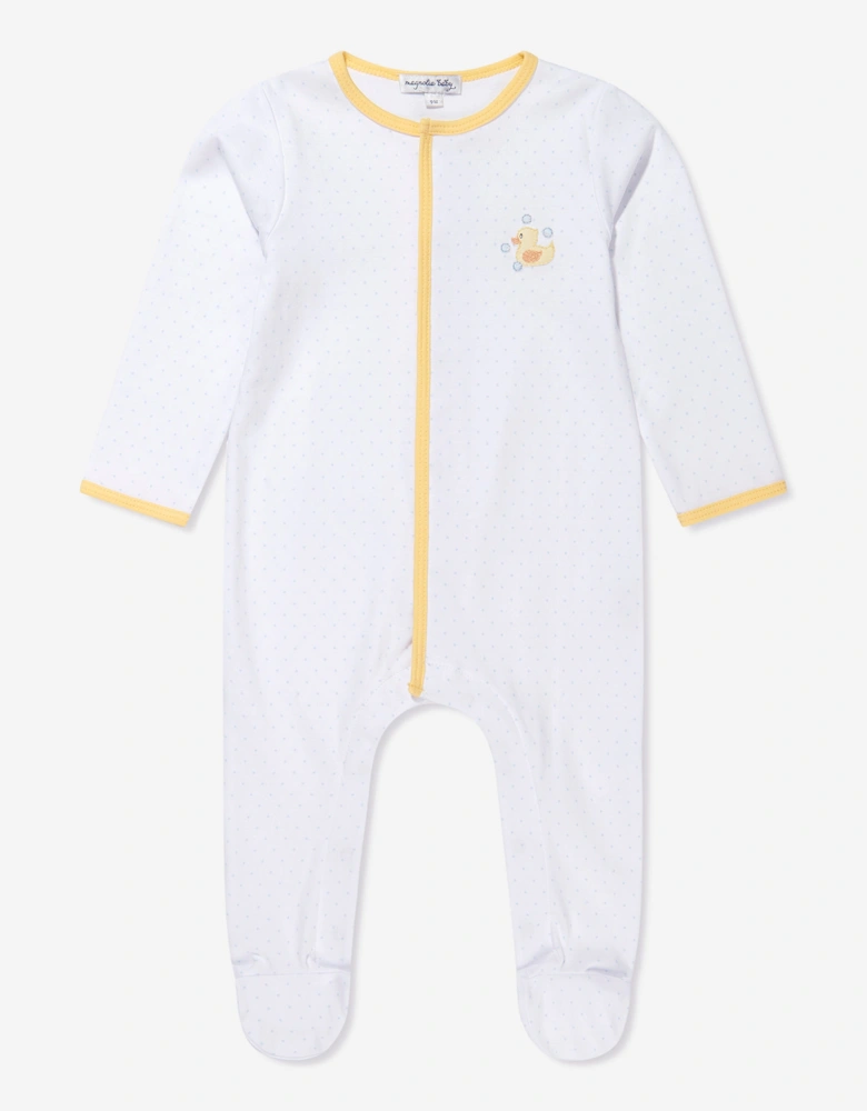 Baby Rubber Ducky Embroidered Babygrow in White