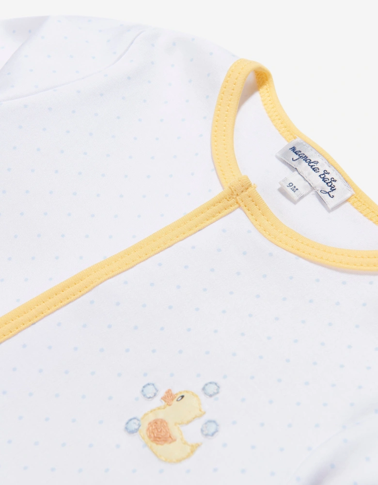 Baby Rubber Ducky Embroidered Babygrow in White