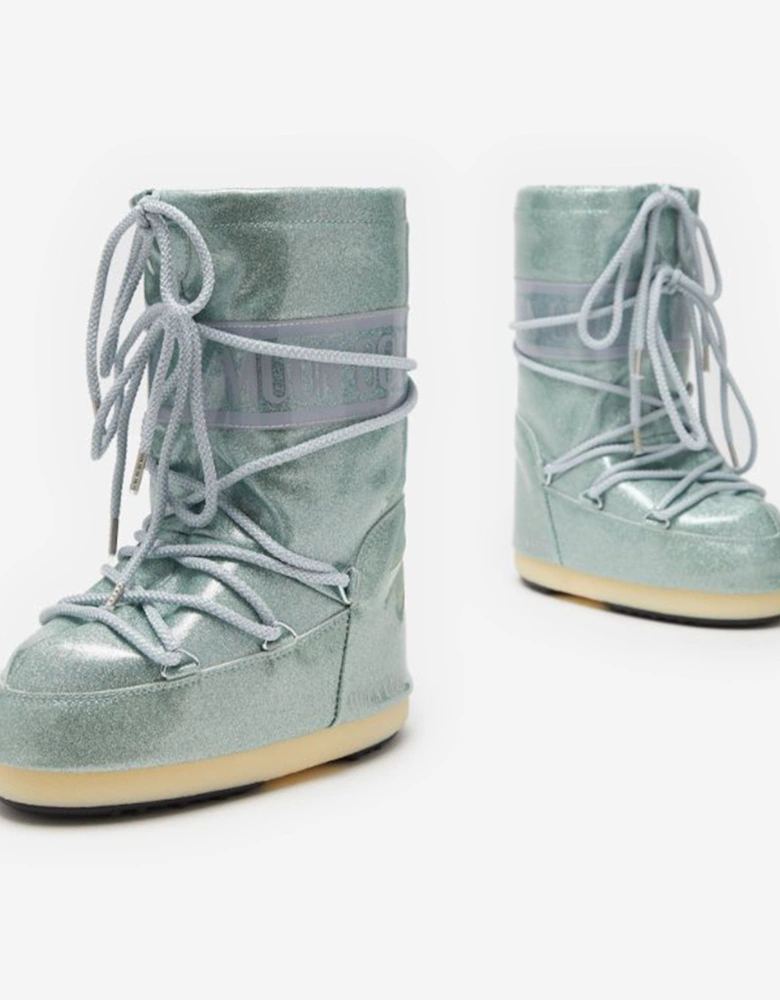Moon Boot Boys Icon JR Glitter Boots in Blue