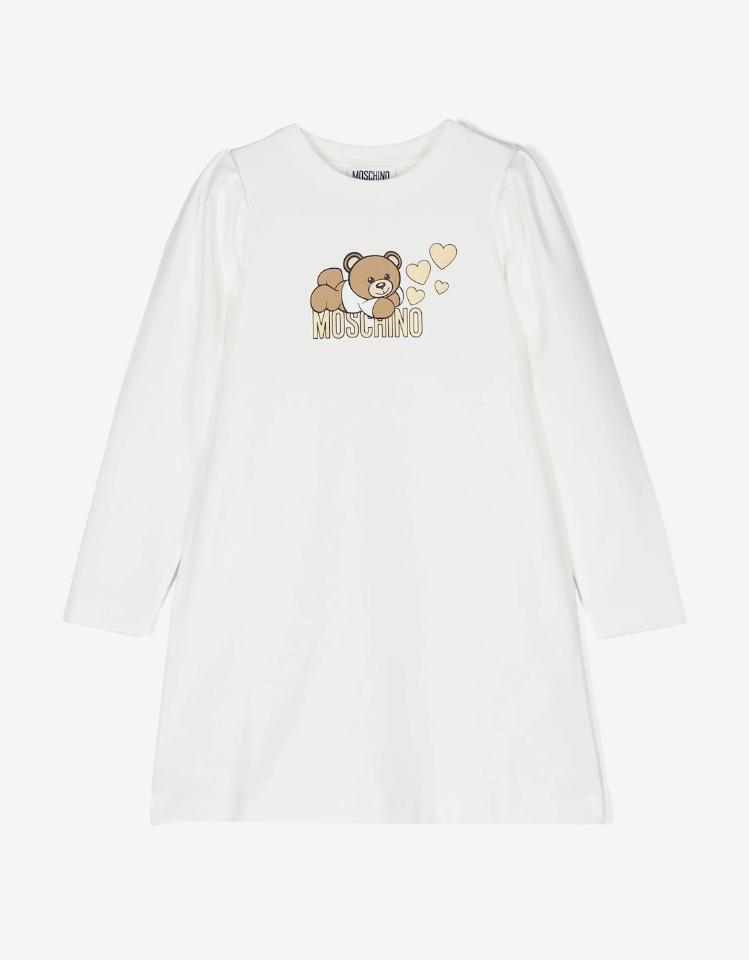 Girls Teddy Bear Jersey Dress in Ivory, 5 of 4