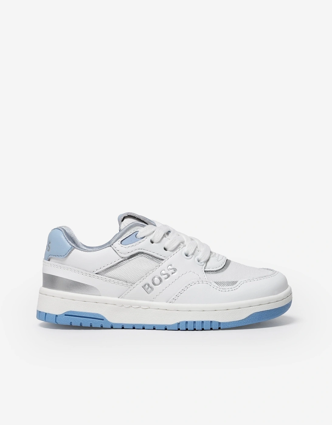 BOSS Kids Lace Up Logo Trainers in White, 6 of 5
