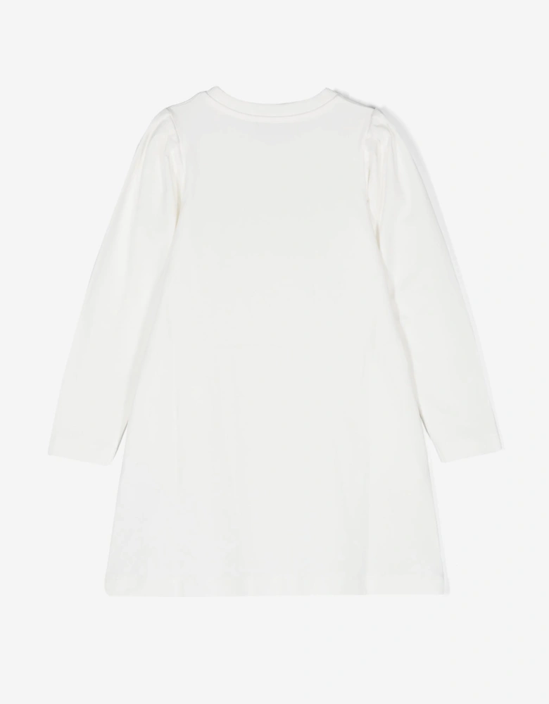 Girls Teddy Bear Jersey Dress in Ivory