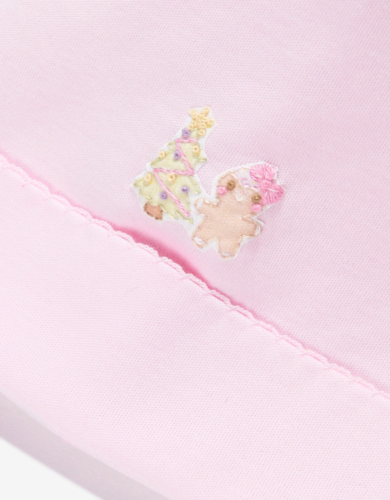Baby Girls Sweet Gingerbread Embroidered Hat in Pink