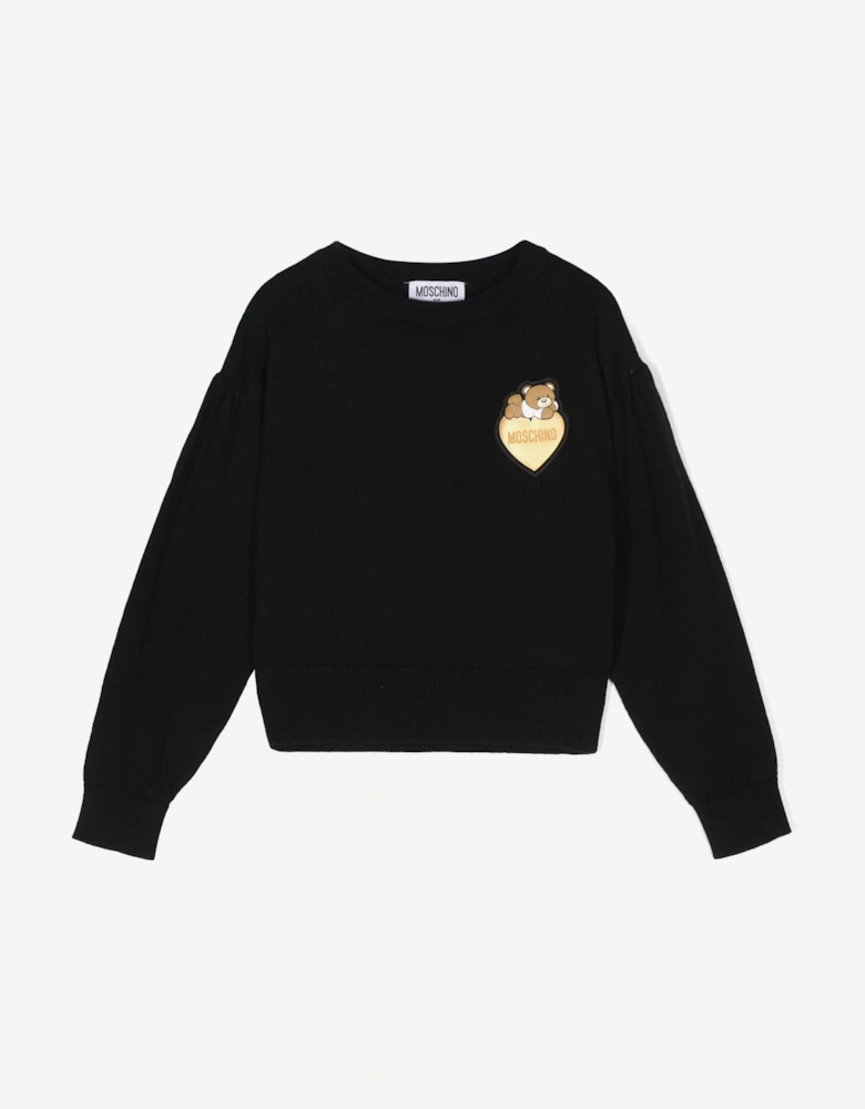 Girls Bear Heart Logo Jumper in Black