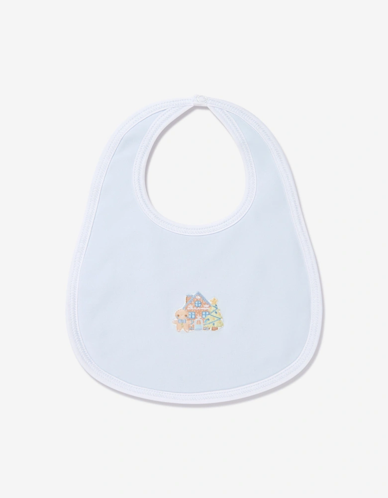 Baby Boys Sweet Gingerbread Embroidered Bib in Blue