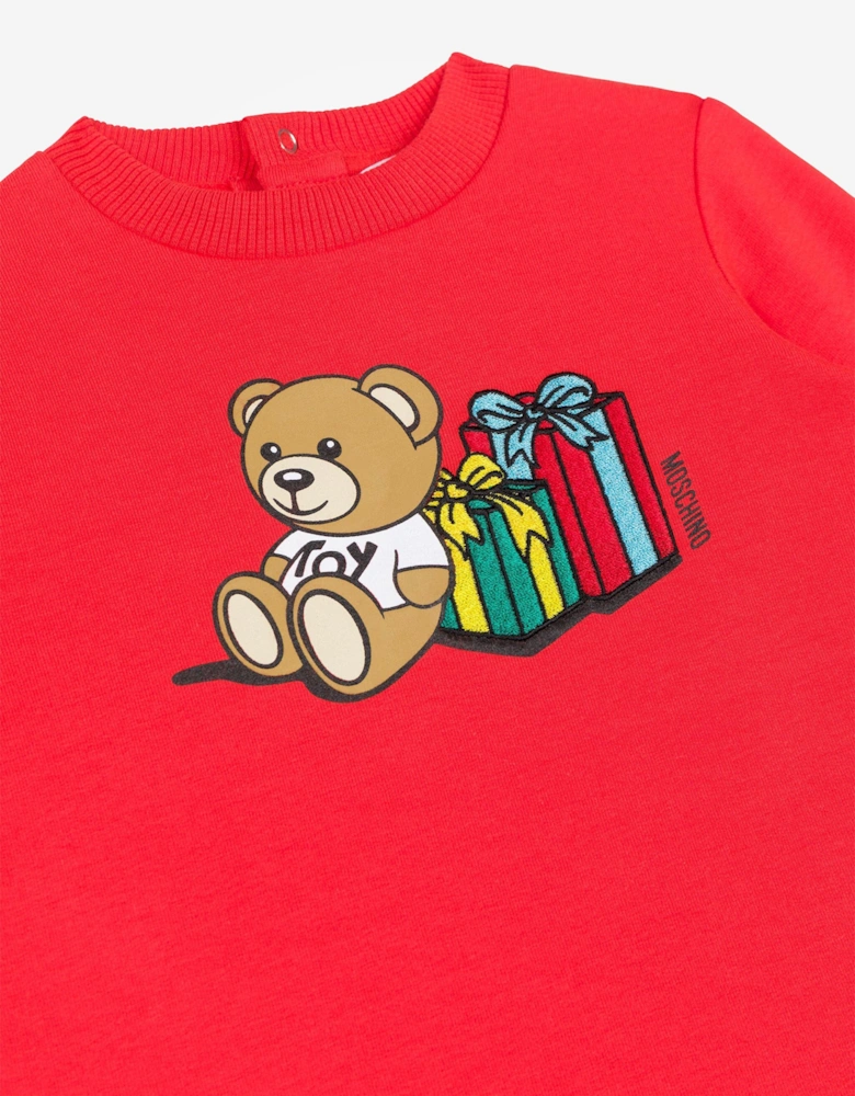 Baby Girls Bear Sweater Dress in Red