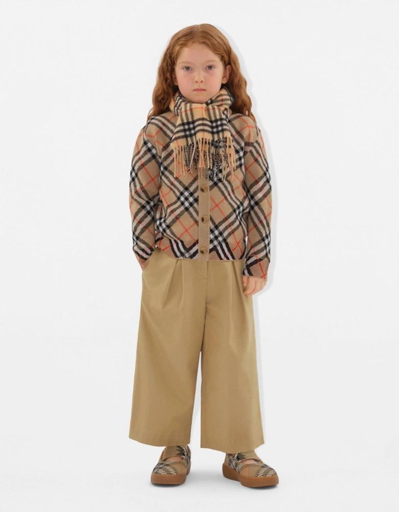 Girls Wool Check Cardigan in Beige