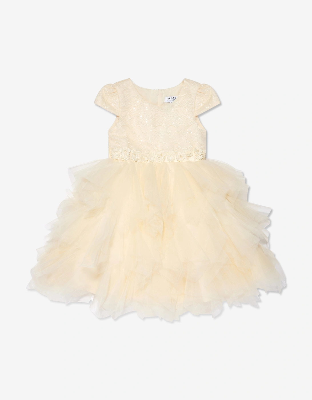 Girls Tulle Tiered Dress in Cream, 6 of 5