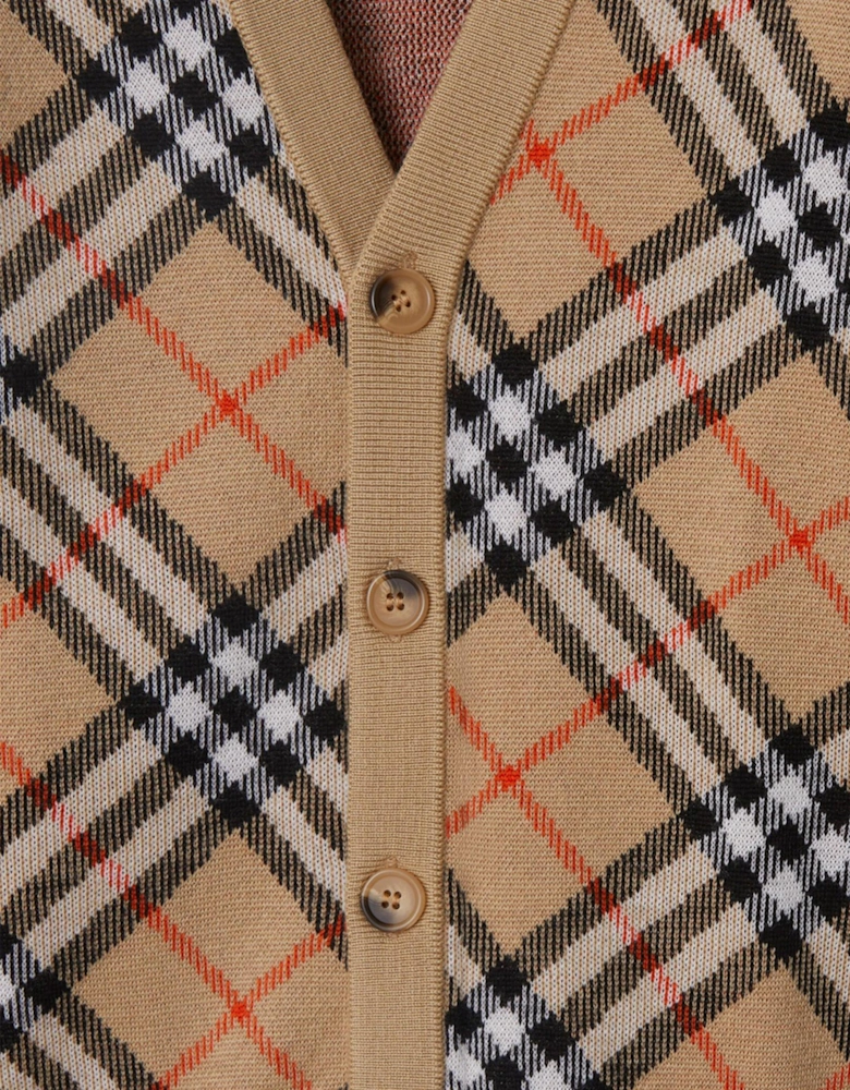 Girls Wool Check Cardigan in Beige