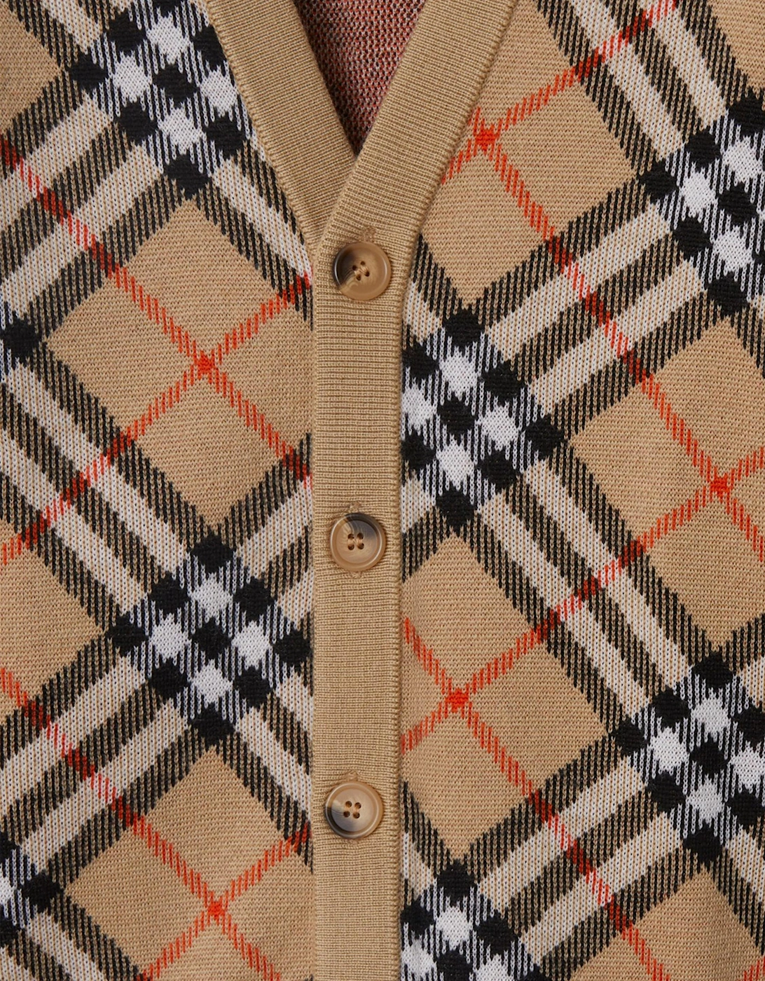 Girls Wool Check Cardigan in Beige