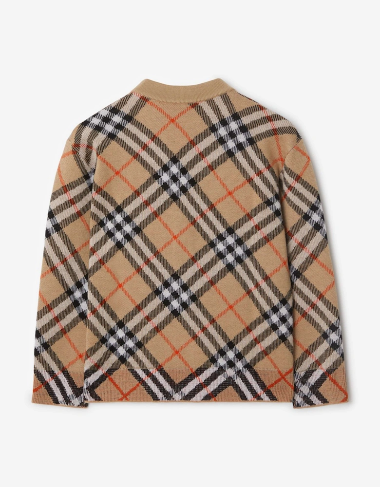 Girls Wool Check Cardigan in Beige