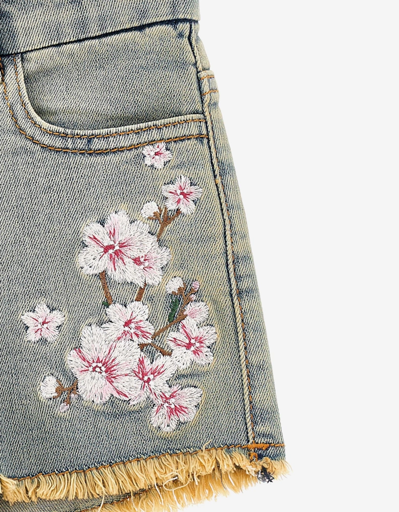 Girls Peach Blossom Denim Shorts in Blue