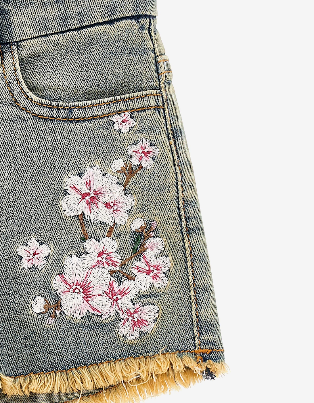 Girls Peach Blossom Denim Shorts in Blue