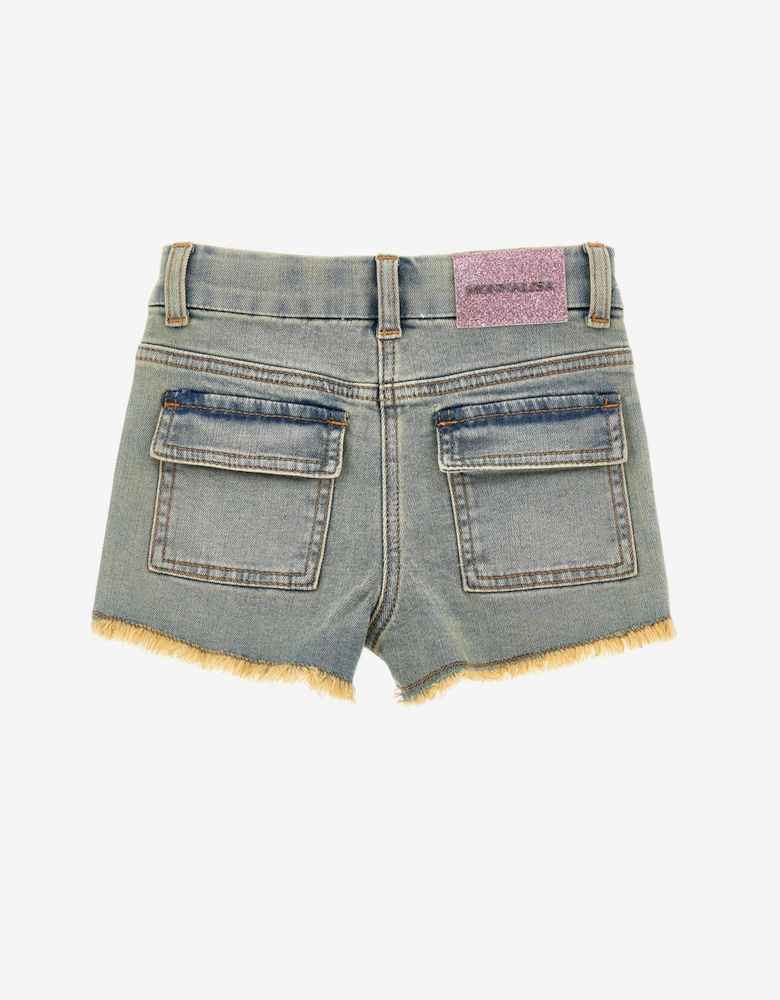 Girls Peach Blossom Denim Shorts in Blue