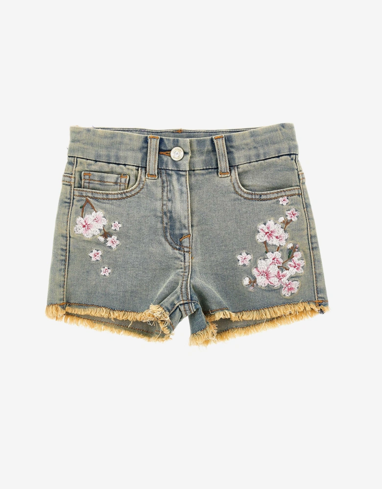 Girls Peach Blossom Denim Shorts in Blue