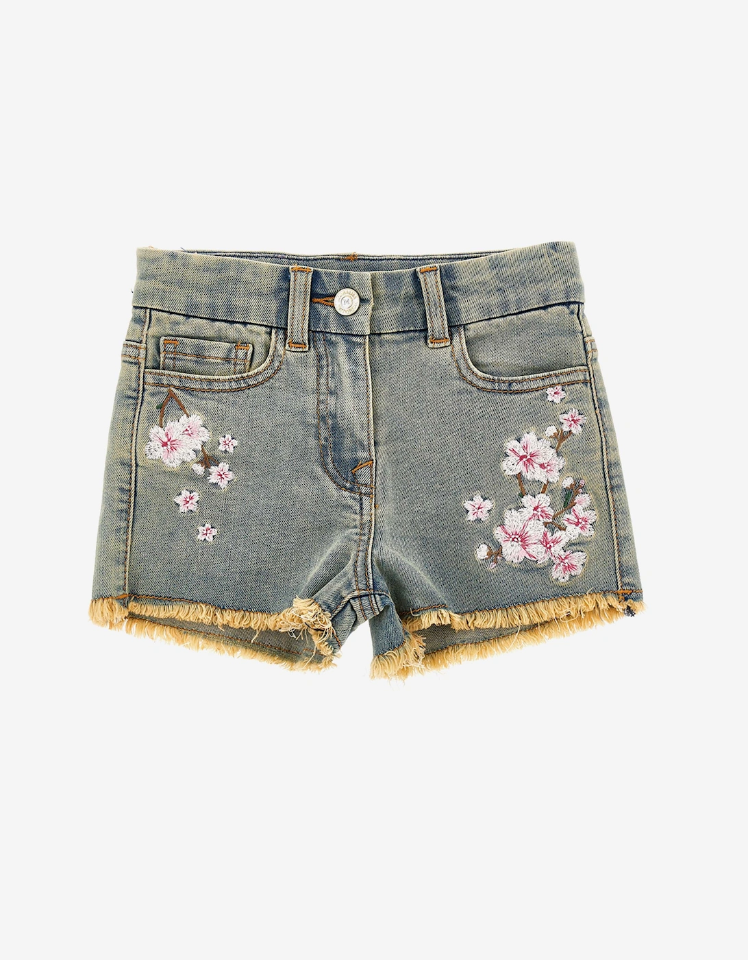 Girls Peach Blossom Denim Shorts in Blue, 6 of 5