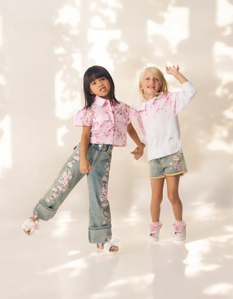 Girls Peach Blossom Denim Shorts in Blue