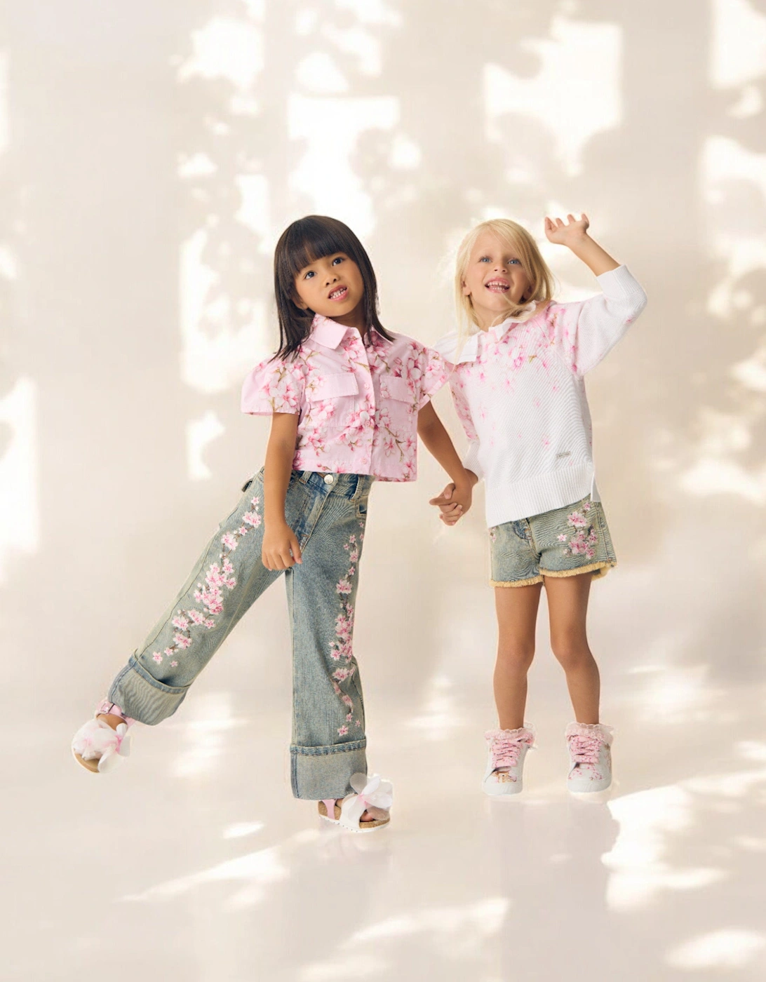 Girls Peach Blossom Denim Shorts in Blue