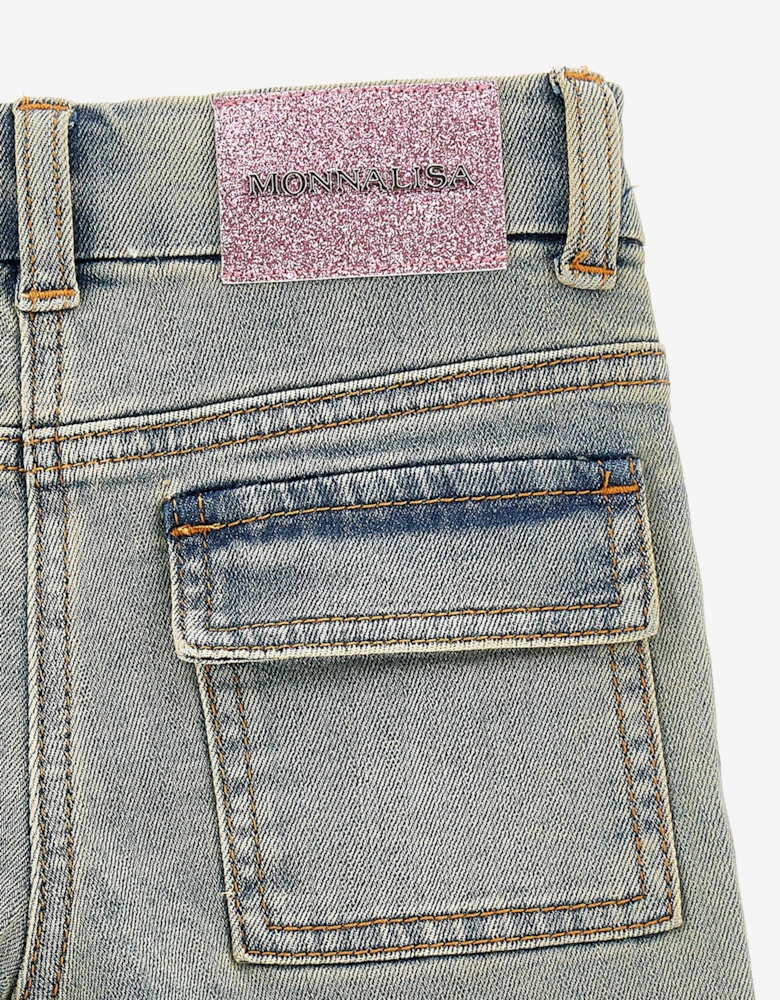 Girls Peach Blossom Denim Shorts in Blue