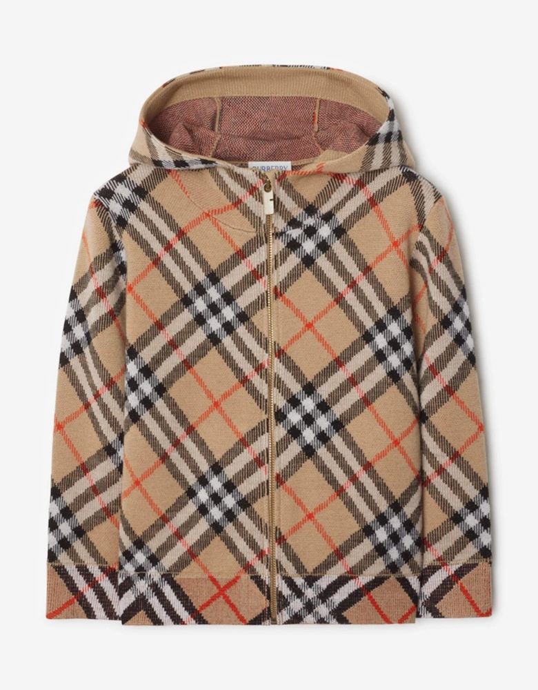 Boys Jimmy Check Zip Up Top in Beige
