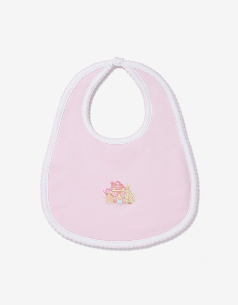 Baby Girls Sweet Gingerbread Embroidered Bib in Pink