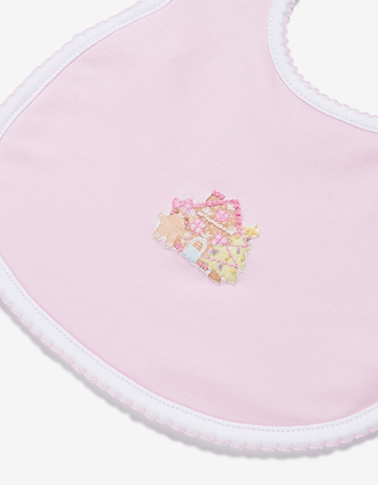 Baby Girls Sweet Gingerbread Embroidered Bib in Pink