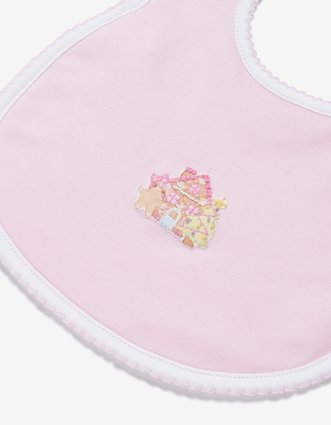 Baby Girls Sweet Gingerbread Embroidered Bib in Pink