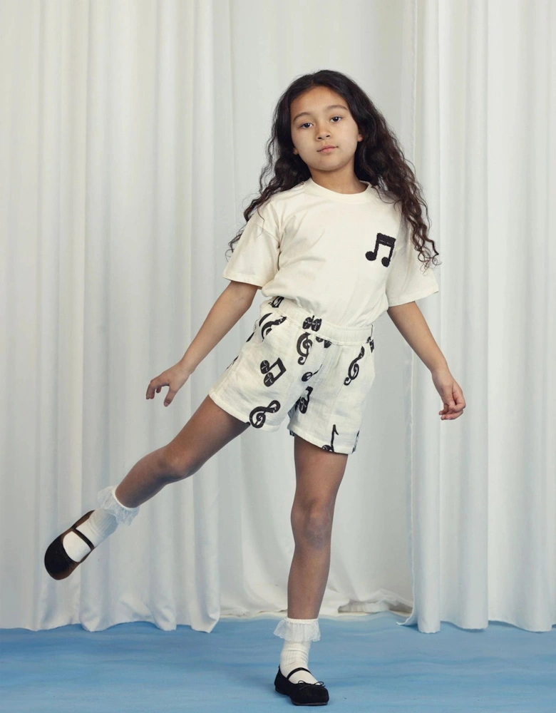 Kids Note AOP Muslin Shorts in White