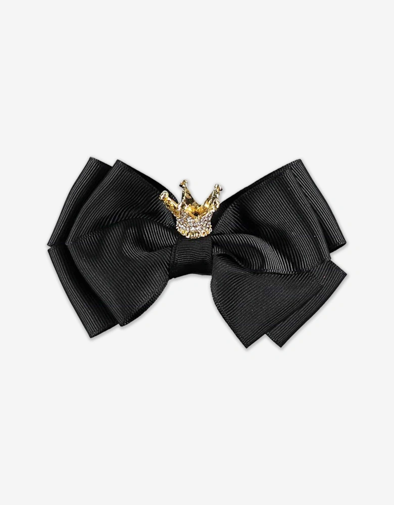 Angels Face Girls Big Bow With Crown Hair Clip in Black