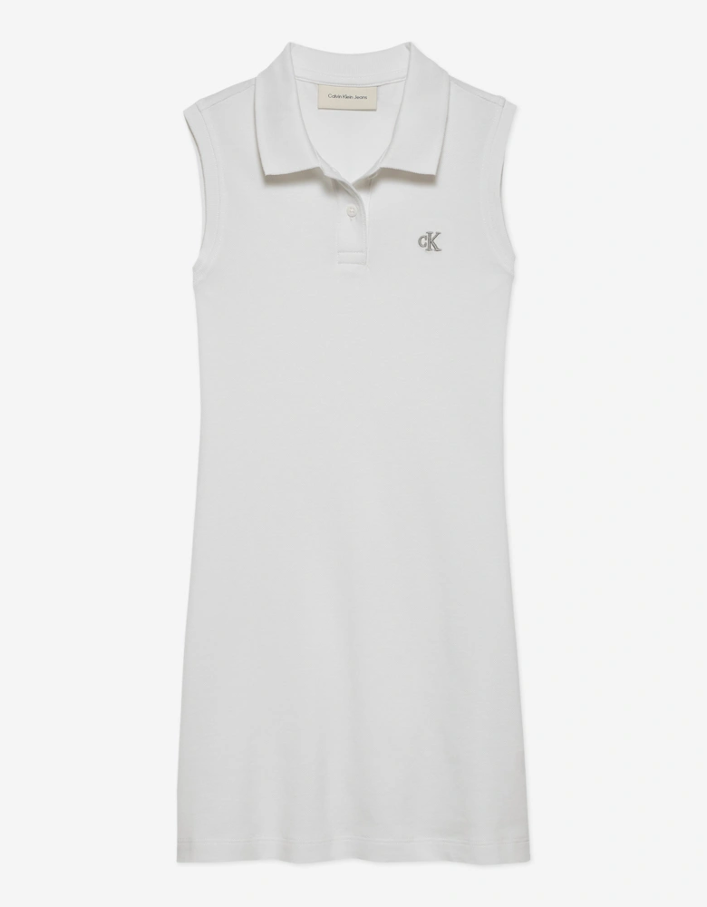 Girls Sleeveless Polo Dress in White