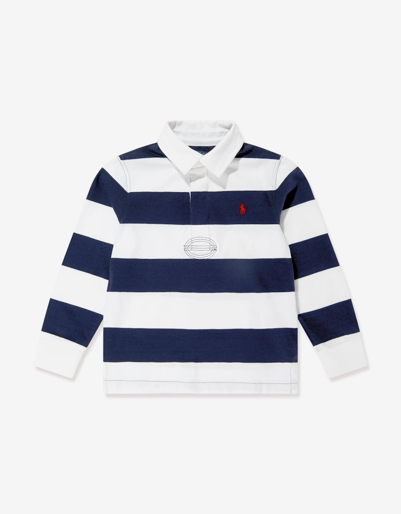Boys Striped Jersey Rugby Shirt in Navy