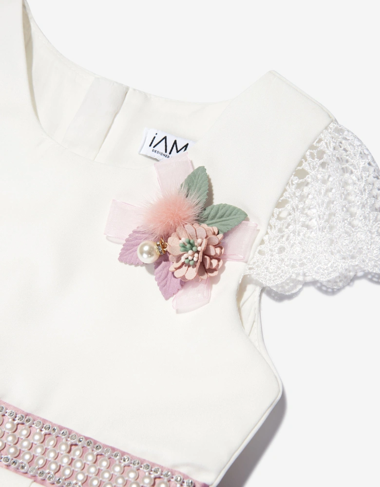 Girls Floral Printed A Line Dress in White